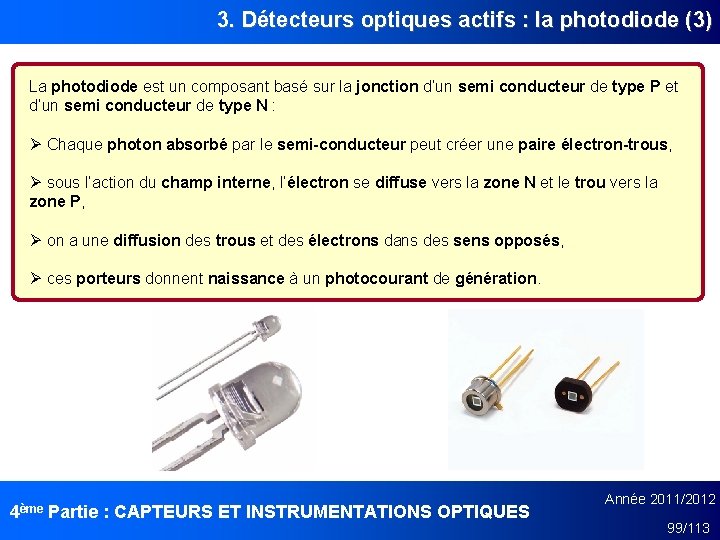 3. Détecteurs optiques actifs : la photodiode (3) La photodiode est un composant basé