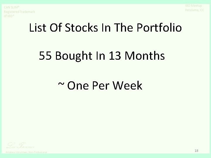 List Of Stocks In The Portfolio 55 Bought In 13 Months ~ One Per