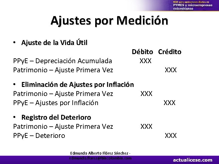 Ajustes por Medición • Ajuste de la Vida Útil Débito Crédito PPy. E –