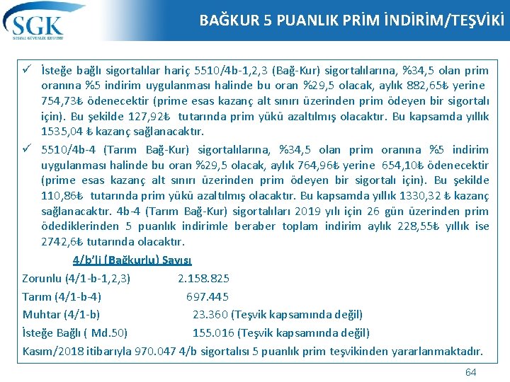 BAĞKUR 5 PUANLIK PRİM İNDİRİM/TEŞVİKİ ü İsteğe bağlı sigortalılar hariç 5510/4 b-1, 2, 3