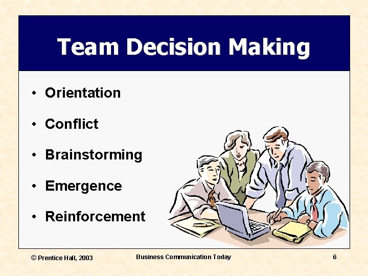 Team Decision Making • Orientation • Conflict • Brainstorming • Emergence • Reinforcement ©