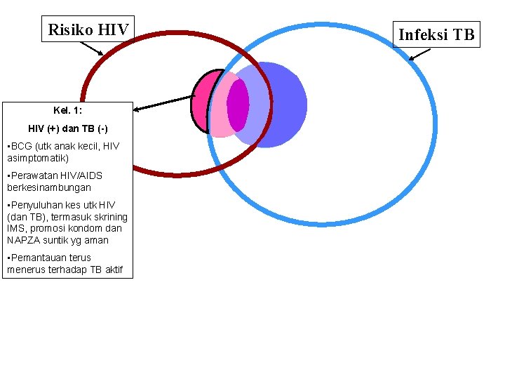 Risiko HIV Kel. 1: HIV (+) dan TB (-) • BCG (utk anak kecil,