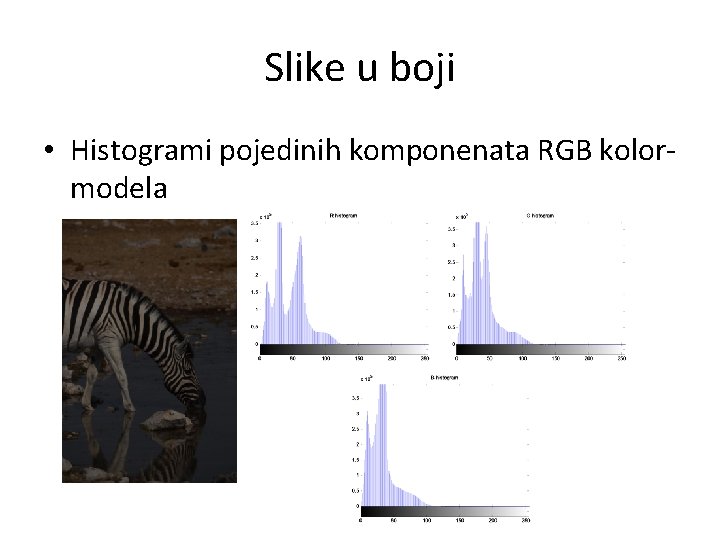 Slike u boji • Histogrami pojedinih komponenata RGB kolormodela 