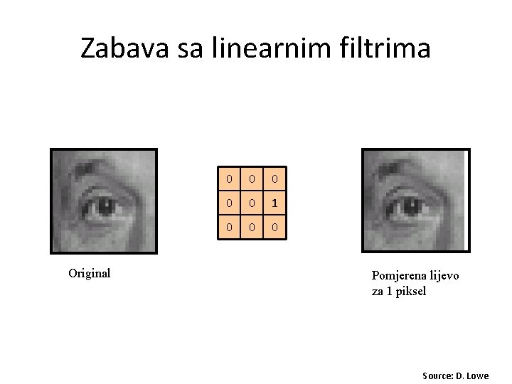 Zabava sa linearnim filtrima Original 0 0 0 1 0 0 0 Pomjerena lijevo