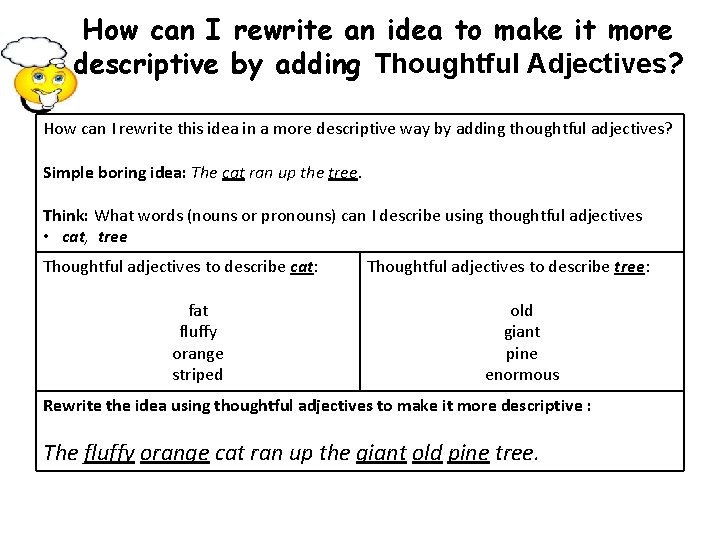 How can I rewrite an idea to make it more descriptive by adding Thoughtful