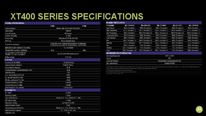 XT 400 SERIES SPECIFICATIONS 