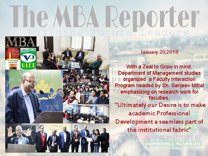 January 20, 2018 With a Zeal to Grow in mind, Department of Management studies