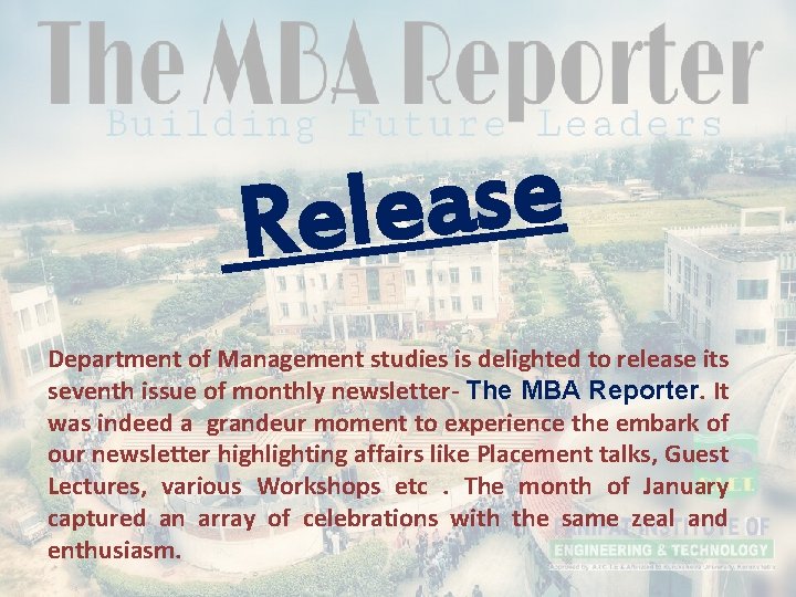 e s a Rele Department of Management studies is delighted to release its seventh