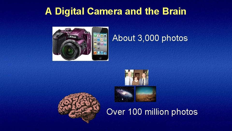 A Digital Camera and the Brain About 3, 000 photos Over 100 million photos