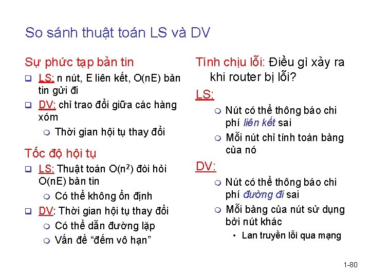 So sánh thuật toán LS và DV Sự phức tạp bản tin q LS: