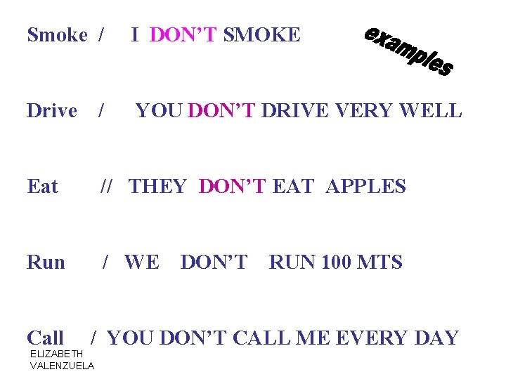 Smoke / I DON’T SMOKE Drive / YOU DON’T DRIVE VERY WELL Eat //