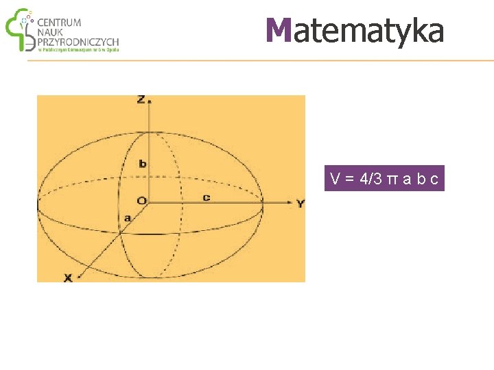 Matematyka V = 4/3 π a b c 
