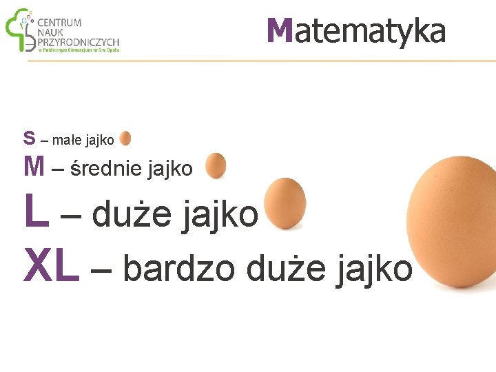Matematyka S – małe jajko M – średnie jajko L – duże jajko XL