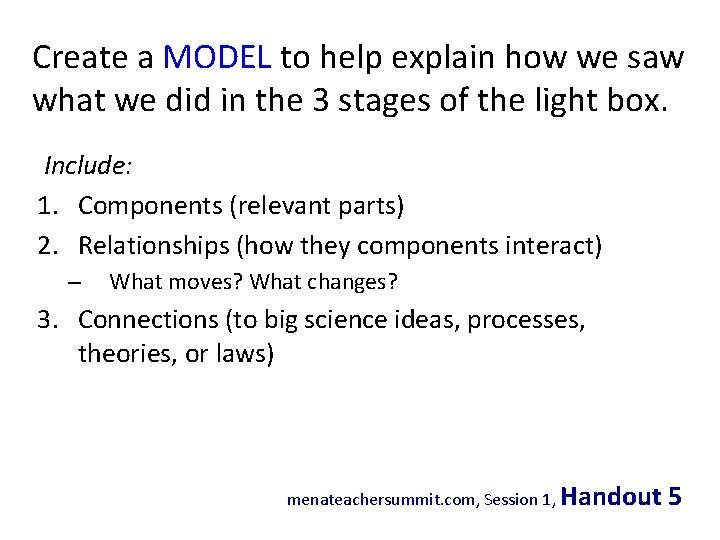 Create a MODEL to help explain how we saw what we did in the