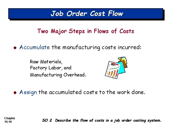 Job Order Cost Flow Two Major Steps in Flows of Costs Accumulate the manufacturing