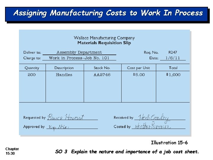 Assigning Manufacturing Costs to Work In Process Materials Requisition Slip Illustration 15 -6 Chapter