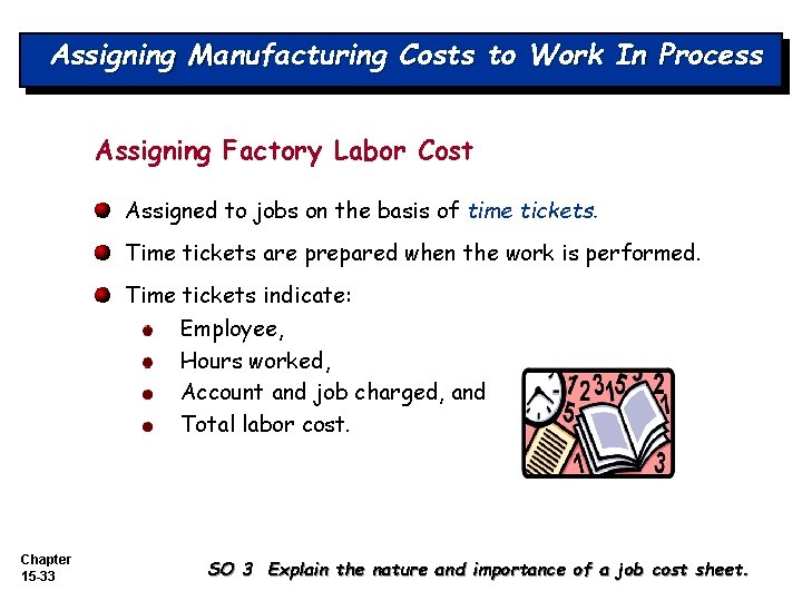 Assigning Manufacturing Costs to Work In Process Assigning Factory Labor Cost Assigned to jobs