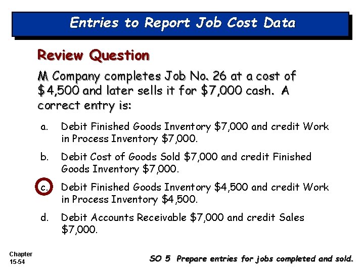 Entries to Report Job Cost Data Review Question M Company completes Job No. 26