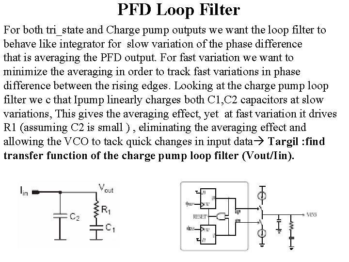 PFD Loop Filter For both tri_state and Charge pump outputs we want the loop