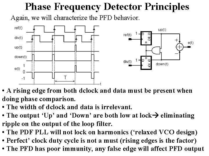 Phase Frequency Detector Principles Again, we will characterize the PFD behavior. • A rising