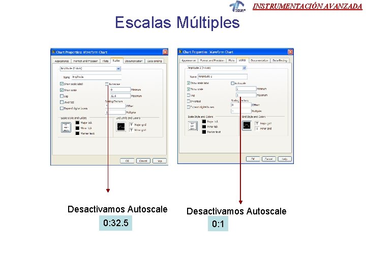 INSTRUMENTACIÓN AVANZADA Escalas Múltiples Desactivamos Autoscale 0: 32. 5 Desactivamos Autoscale 0: 1 INSTRUMENTACIÓN AVANZADA Escalas Múltiples Desactivamos Autoscale 0: 32. 5 Desactivamos Autoscale 0: 1