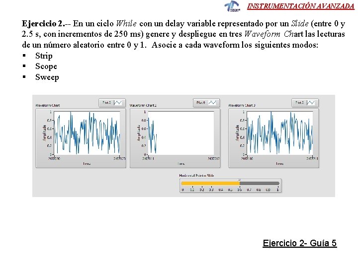 INSTRUMENTACIÓN AVANZADA Ejercicio 2. -- En un ciclo While con un delay variable representado INSTRUMENTACIÓN AVANZADA Ejercicio 2. -- En un ciclo While con un delay variable representado
