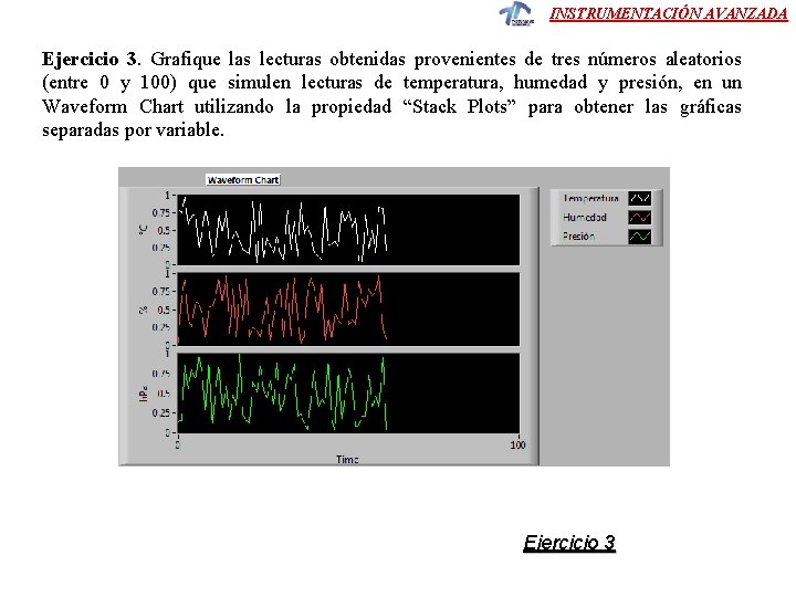 INSTRUMENTACIÓN AVANZADA Ejercicio 3. Grafique las lecturas obtenidas provenientes de tres números aleatorios (entre INSTRUMENTACIÓN AVANZADA Ejercicio 3. Grafique las lecturas obtenidas provenientes de tres números aleatorios (entre