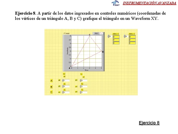INSTRUMENTACIÓN AVANZADA Ejercicio 8. A partir de los datos ingresados en controles numéricos (coordenadas INSTRUMENTACIÓN AVANZADA Ejercicio 8. A partir de los datos ingresados en controles numéricos (coordenadas