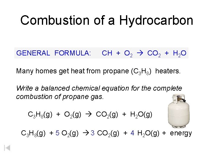 Combustion of a Hydrocarbon GENERAL FORMULA: CH + O 2 CO 2 + H
