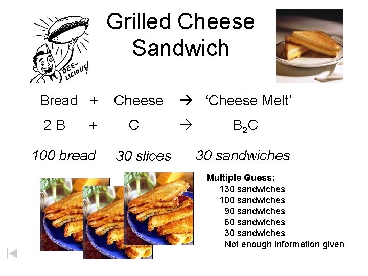 Grilled Cheese Sandwich Bread + 2 B + 100 bread Cheese C 30 slices