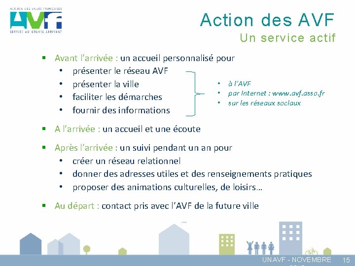 Action des AVF Un service actif § Avant l’arrivée : un accueil personnalisé pour