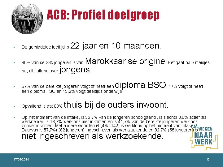 ACB: Profiel doelgroep 22 jaar en 10 maanden. • De gemiddelde leeftijd is •