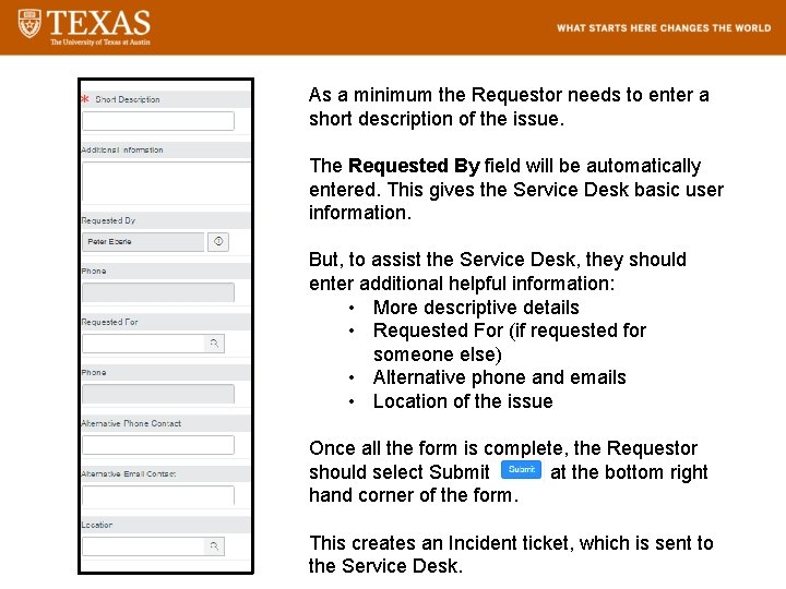 As a minimum the Requestor needs to enter a short description of the issue.