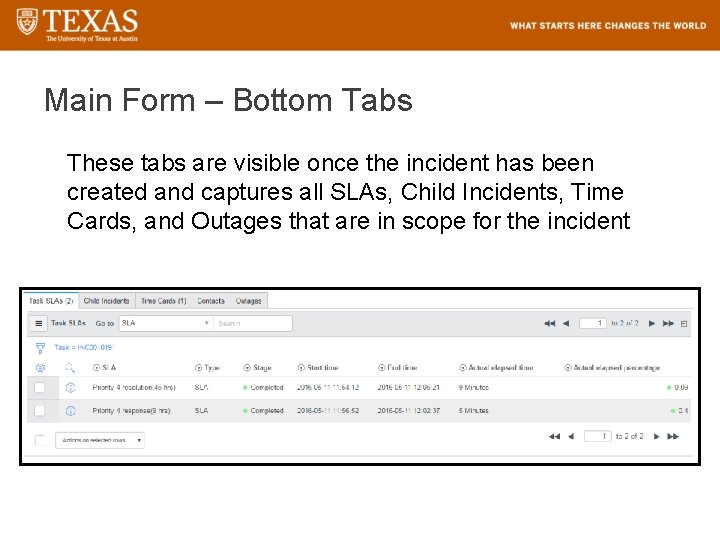 Main Form – Bottom Tabs These tabs are visible once the incident has been