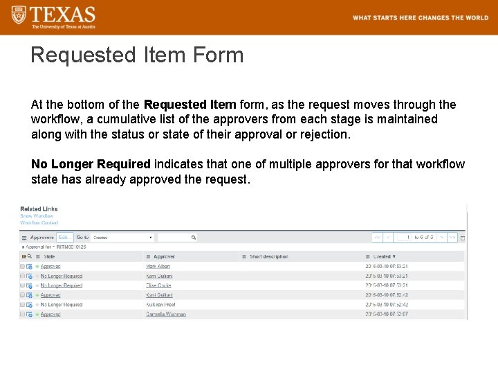 Requested Item Form At the bottom of the Requested Item form, as the request
