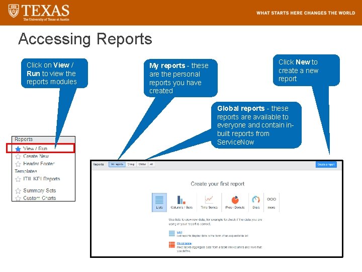 Accessing Reports Click on View / Run to view the reports modules My reports