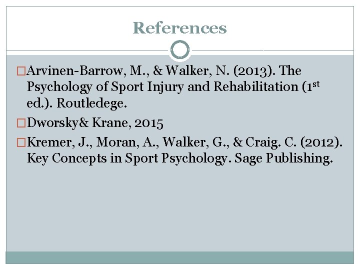 References �Arvinen-Barrow, M. , & Walker, N. (2013). The Psychology of Sport Injury and