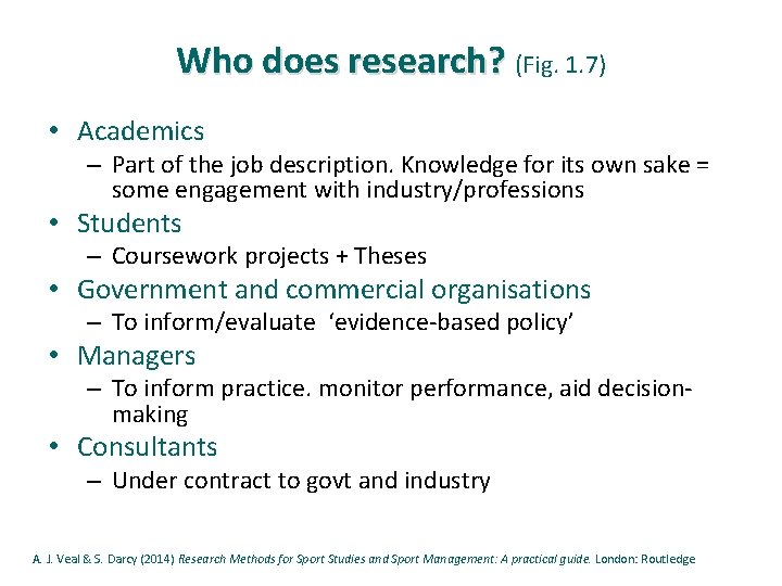 Who does research? (Fig. 1. 7) • Academics – Part of the job description.