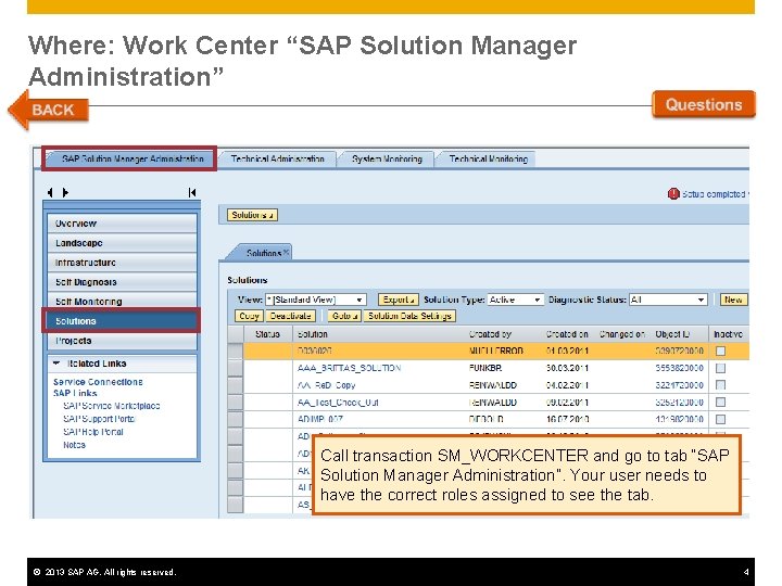 Where: Work Center “SAP Solution Manager Administration” Call transaction SM_WORKCENTER and go to tab Where: Work Center “SAP Solution Manager Administration” Call transaction SM_WORKCENTER and go to tab