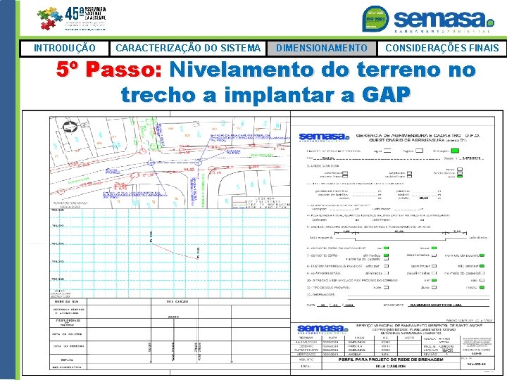 INTRODUÇÃO CARACTERIZAÇÃO DO SISTEMA DIMENSIONAMENTO CONSIDERAÇÕES FINAIS 5º Passo: Nivelamento do terreno no trecho