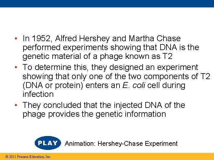  • In 1952, Alfred Hershey and Martha Chase performed experiments showing that DNA