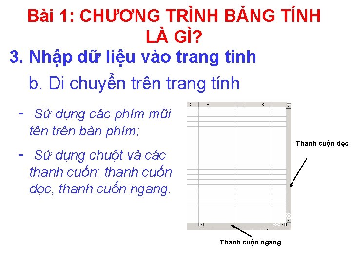 Bài 1: CHƯƠNG TRÌNH BẢNG TÍNH LÀ GÌ? 3. Nhập dữ liệu vào trang