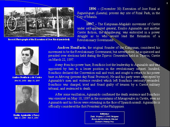 8 1896 – (December 30) Execution of Jose Rizal at Bagumbayan (Luneta), present day