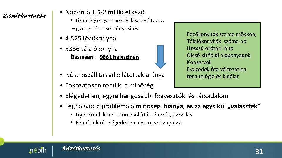 Közétkeztetés • Naponta 1, 5 -2 millió étkező • többségük gyermek és kiszolgáltatott –