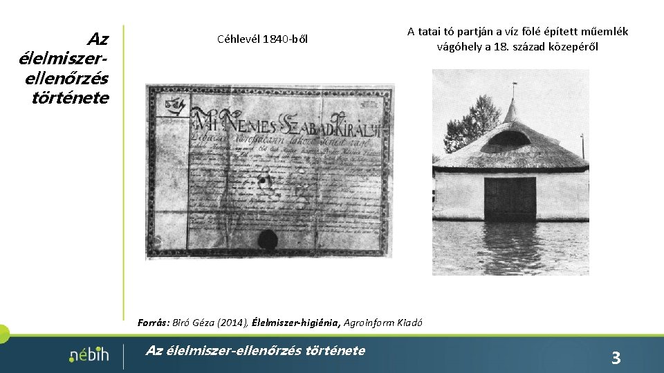 Az élelmiszerellenőrzés története Céhlevél 1840 -ből A tatai tó partján a víz fölé épített