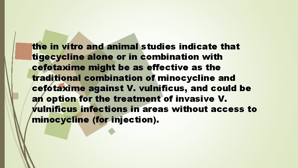 the in vitro and animal studies indicate that tigecycline alone or in combination with