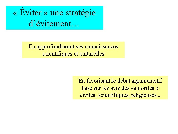  « Éviter » une stratégie d’évitement… En approfondissant ses connaissances scientifiques et culturelles