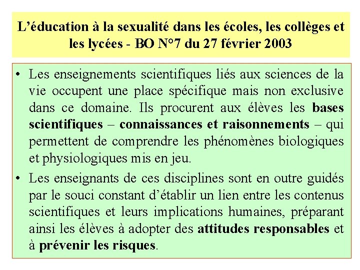 L’éducation à la sexualité dans les écoles, les collèges et les lycées - BO