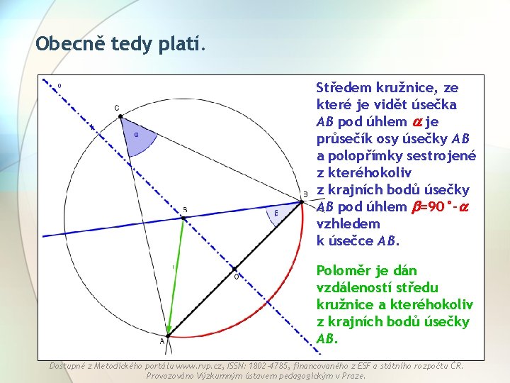 Obecně tedy platí. Středem kružnice, ze které je vidět úsečka AB pod úhlem je