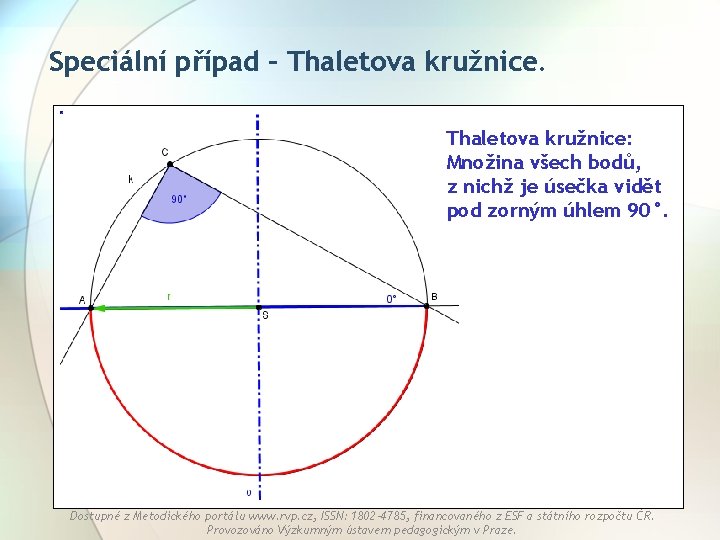 Speciální případ – Thaletova kružnice: Množina všech bodů, z nichž je úsečka vidět pod